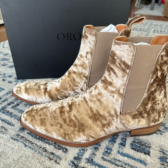 ORO reggio LEATHER boots in tan velvet, sz men 10, made in SPAIN - Picture 5 of 11